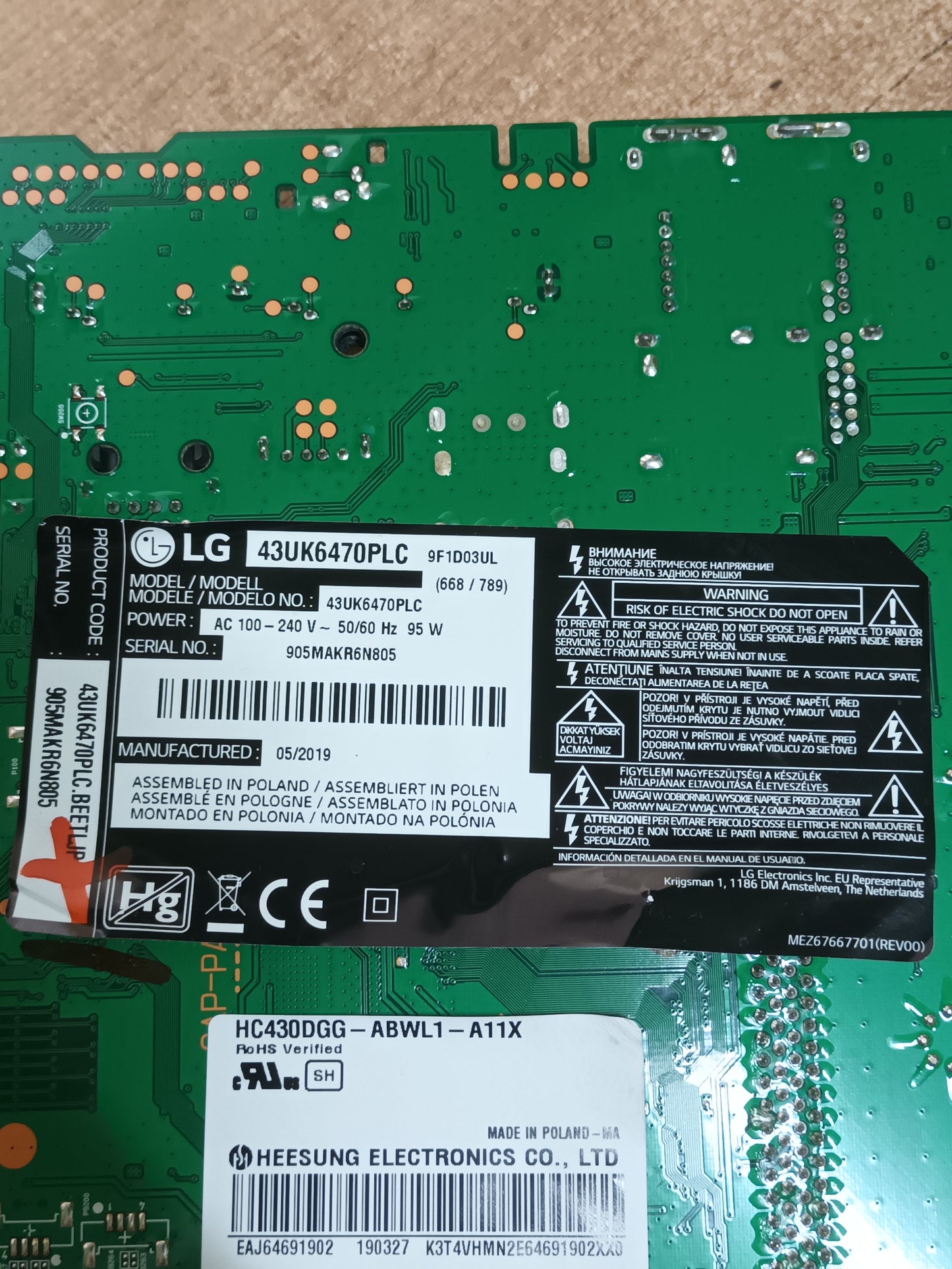 EAX67209001(1.5), de LG43UK6470PLC