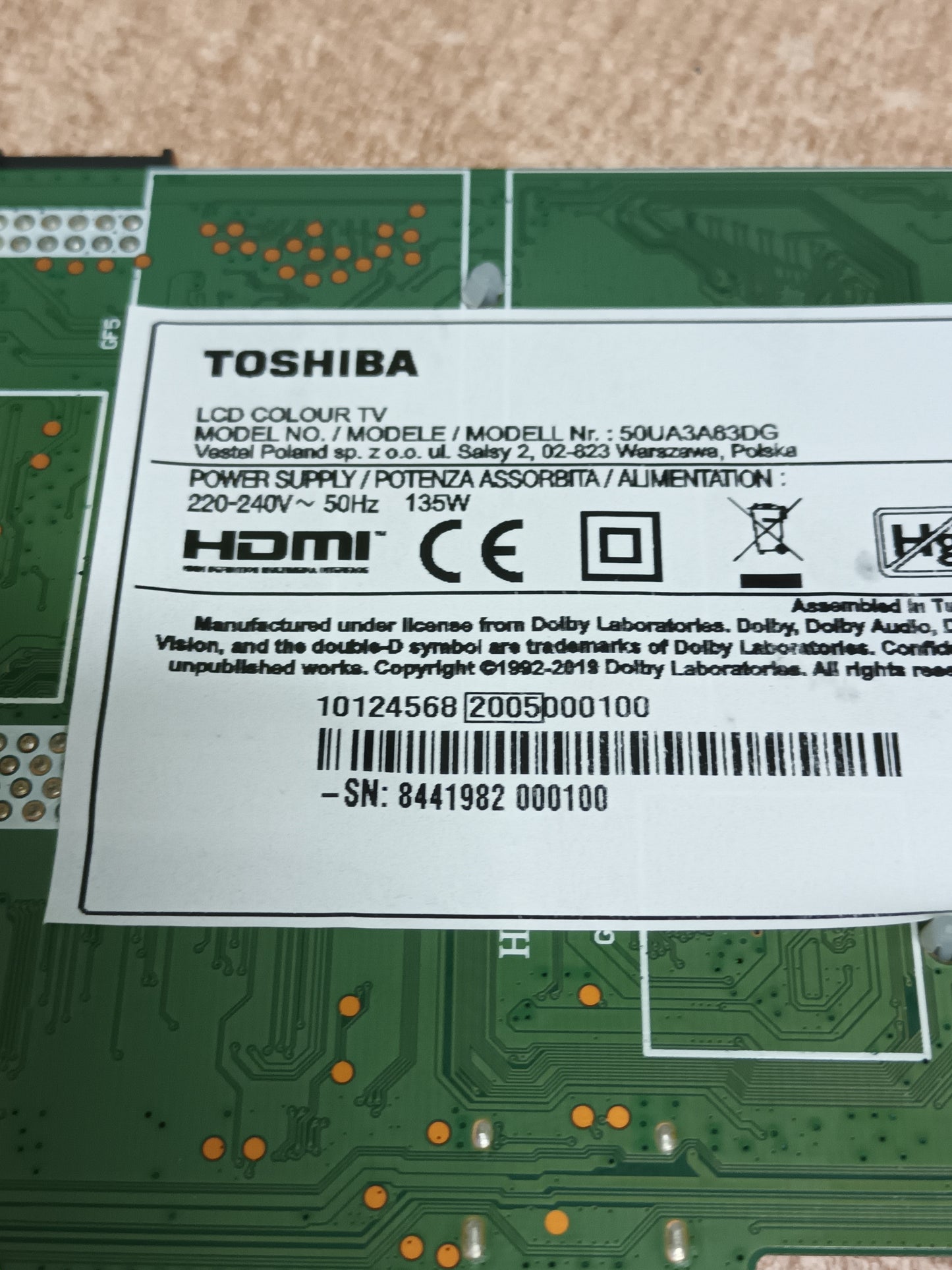 17MB170, de TOSHIBA 50UA3A63DG,