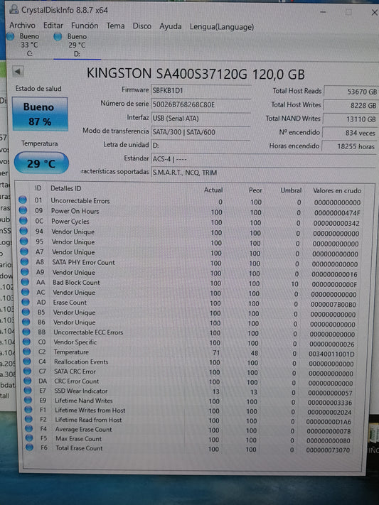 Disco SSD de 120GB 2.5, con informe
