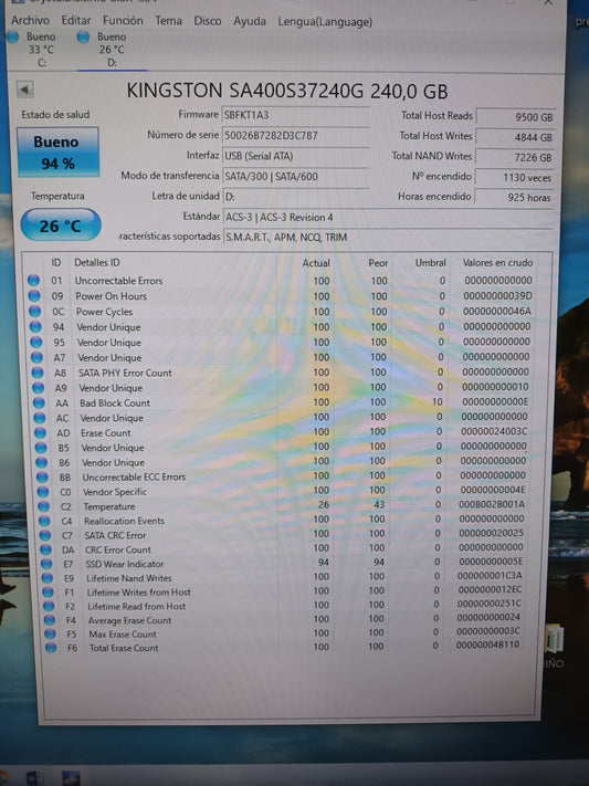 Disco SSD de 240GB 2.5, con informe