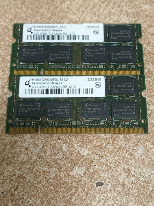 2 memorias ram ddr2, 2gb sodimm, 667mhz