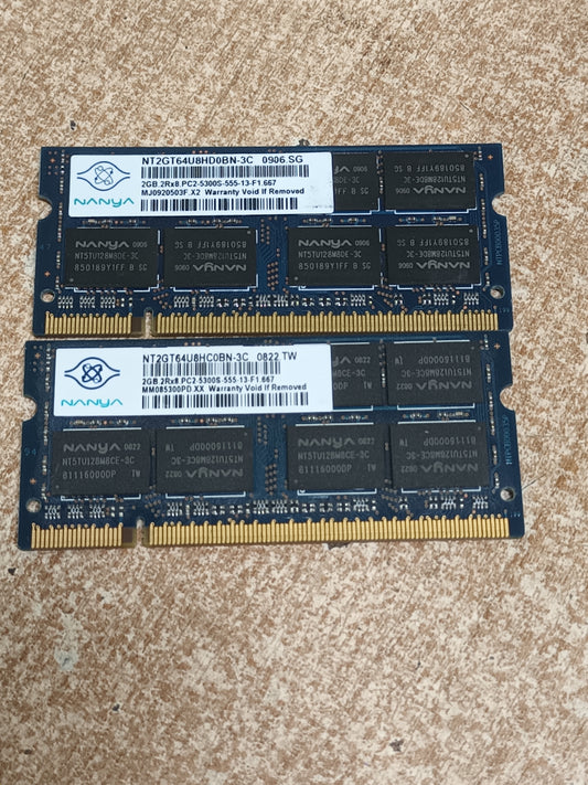 2 memorias ram ddr2, 2gb sodimm, 667mhz, nanya