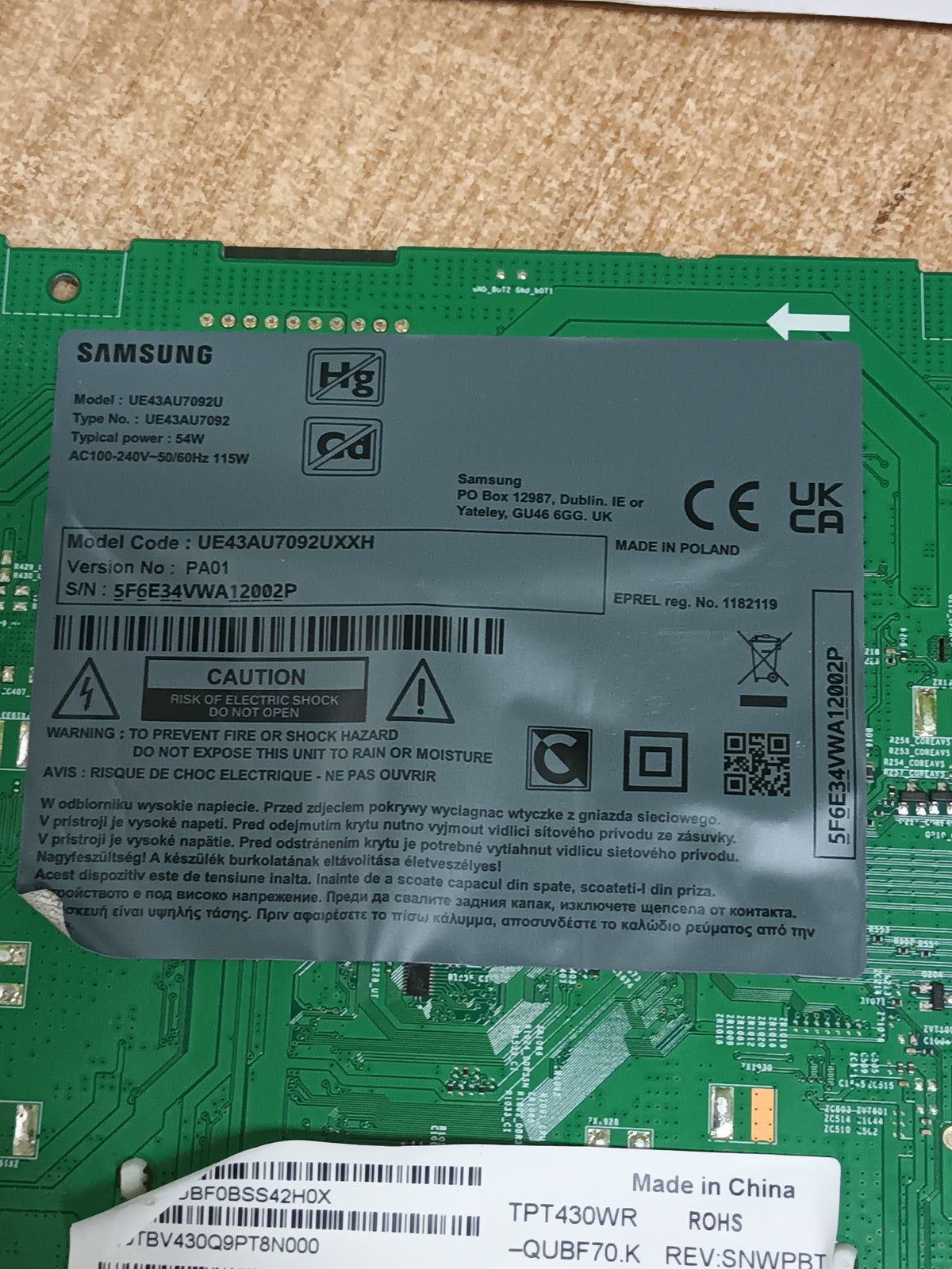 BN96-43051E, de SAMSUNG UE43AU7092U