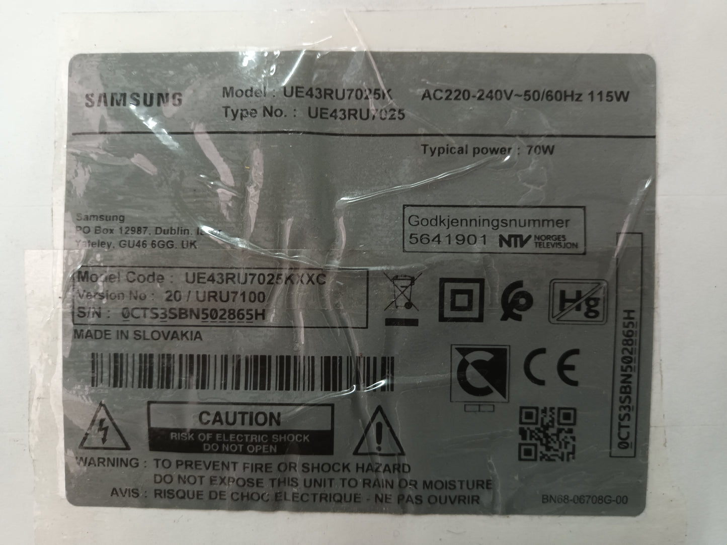 BN44-00947J, de televisión Samsung UE43RU7025K,