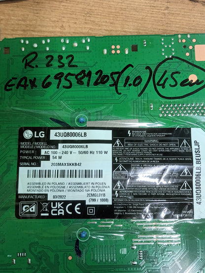 PLACA MAIN EAX69581205(1.0), EBT67247303, de tv LG43UQ80006LB