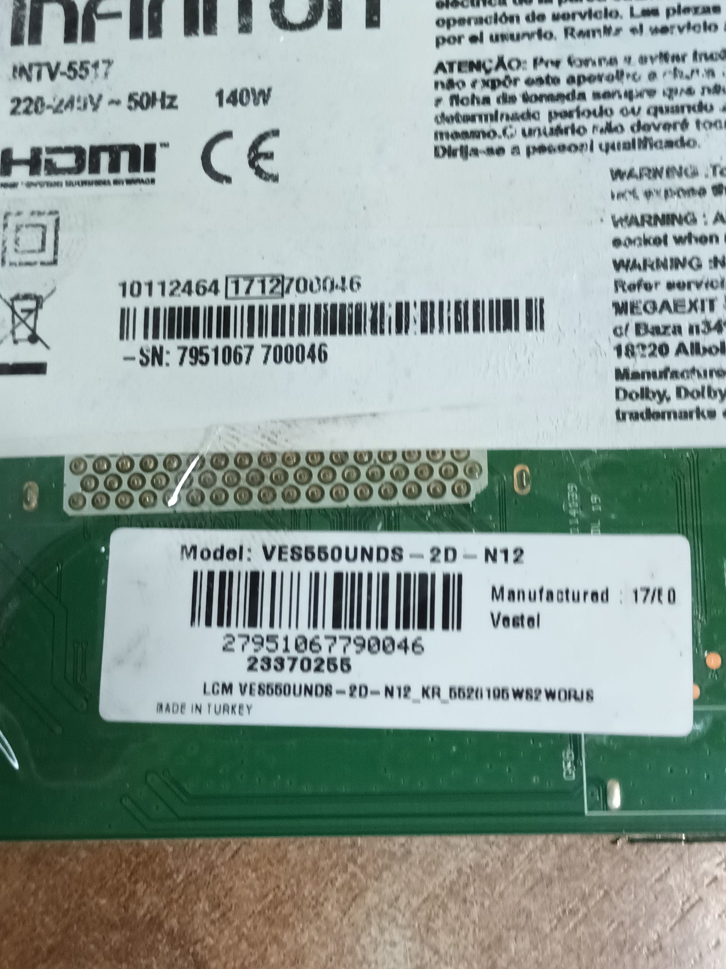PLACA MAIN, 17MB140, de tv INFINITON INTV5517