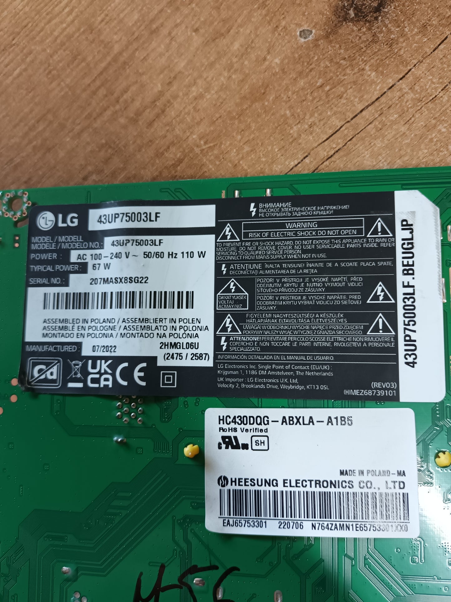 EAX67209003(1.0), de LG43UP75003LF, NUEVA