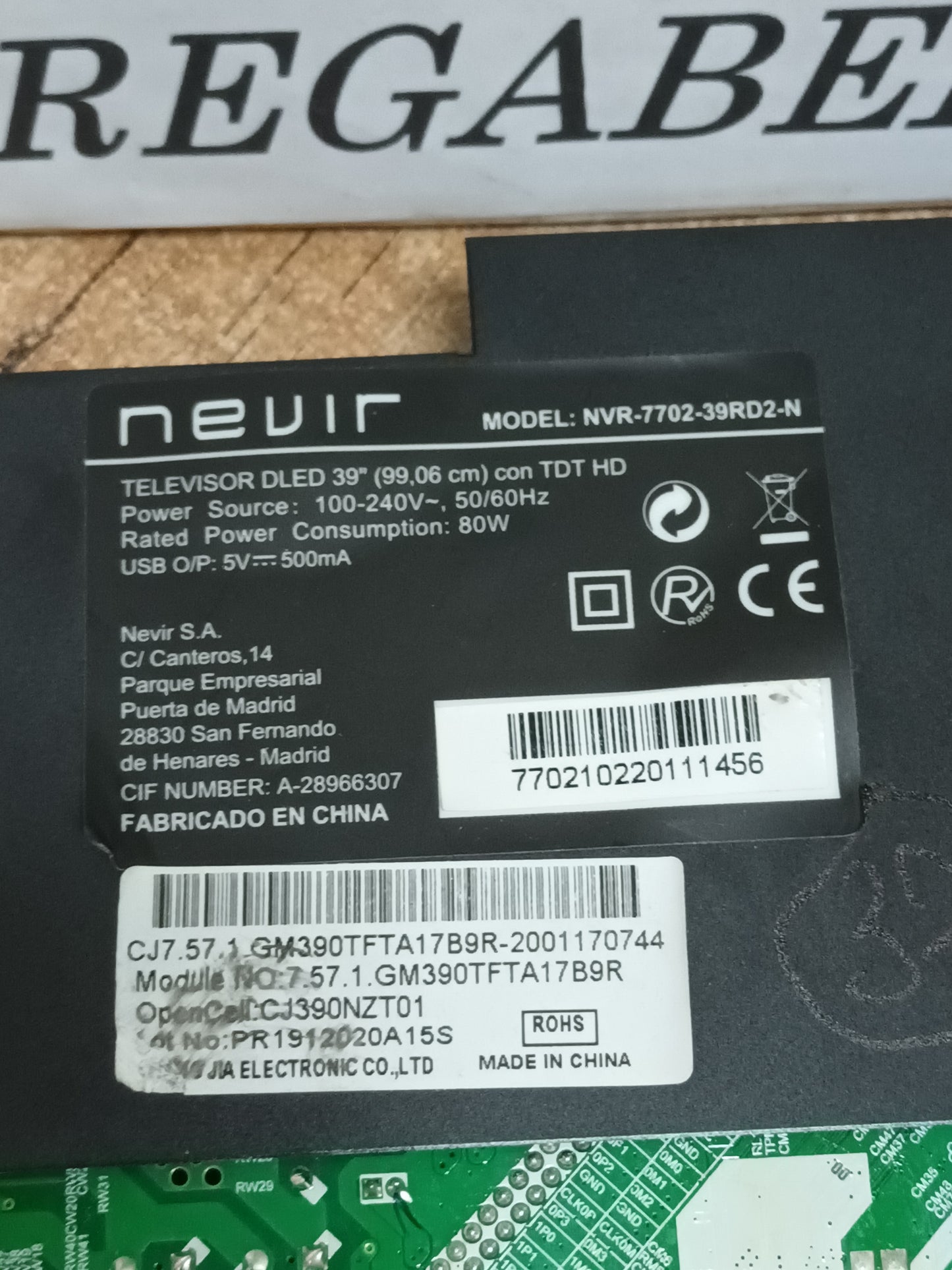PLACA MAIN, HK.T.S2T512CP539, de TV NEVIR NVR-7702-39RD2-N,
