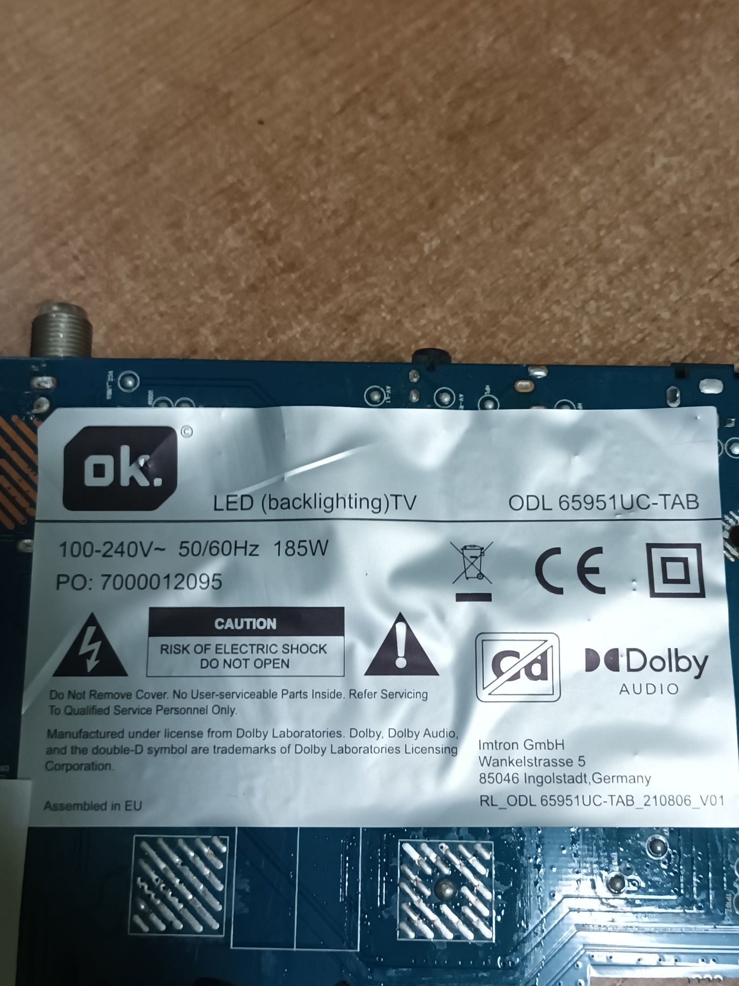 PLACA T-COM, E253117 , de TV OK ODL 65951UC-TAB, (NUEVA SIN USAR),