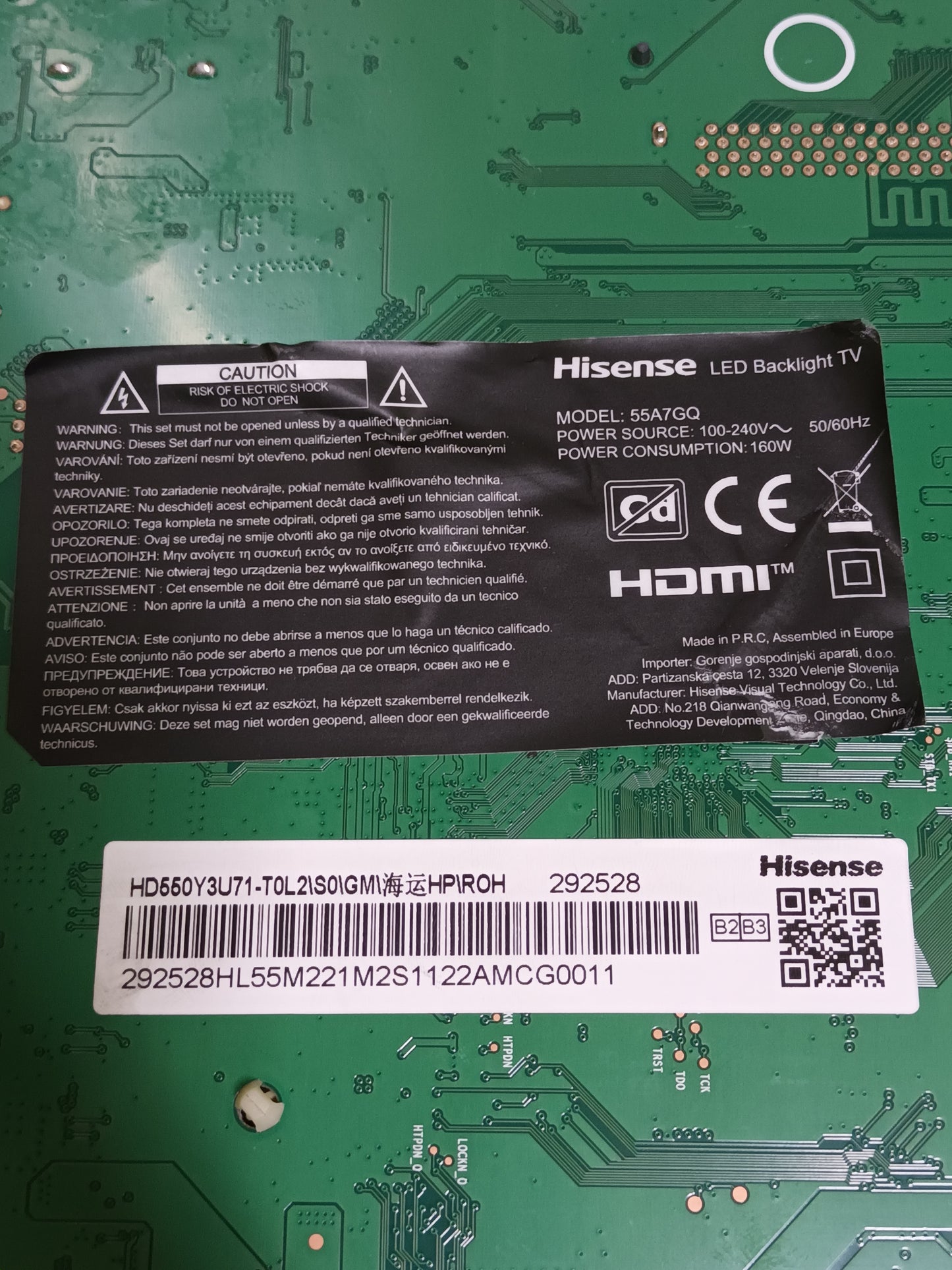 PLACA T-COM, RASG7.820.11117/R0H, de TV HISENSE 55A7GQ