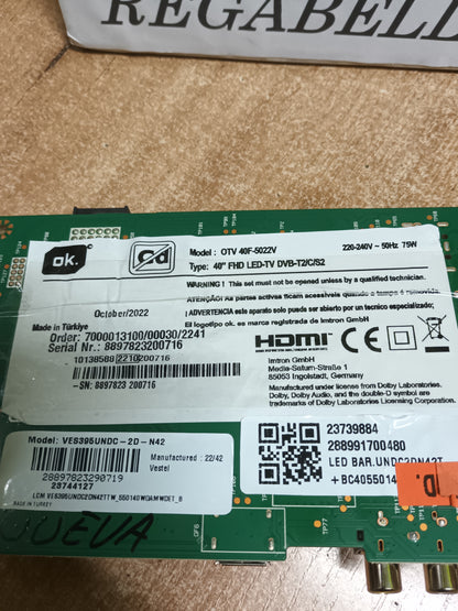 Placa main, 17MB140, de TV OK OTV40F-5022V, ES NUEVA SIN USAR