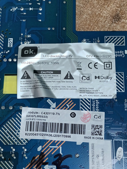Placa main, MB-M9602-PW-CL-0094, de TV OK OTV43AU-5022C, ES NUEVA SIN USAR
