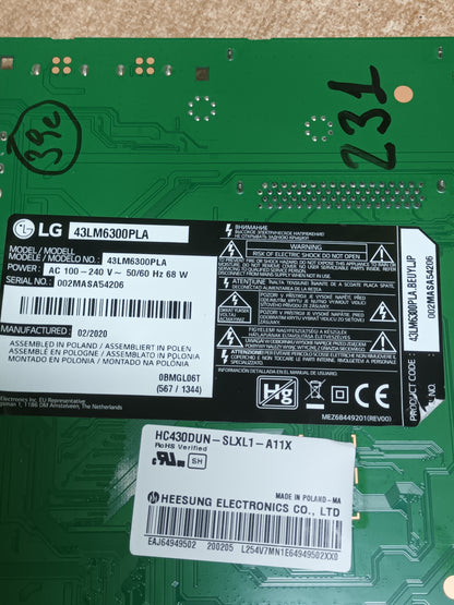 PLACA MAIN EAX68167602(1.0), EBT66120407, de tv LG43LM6300PLA,