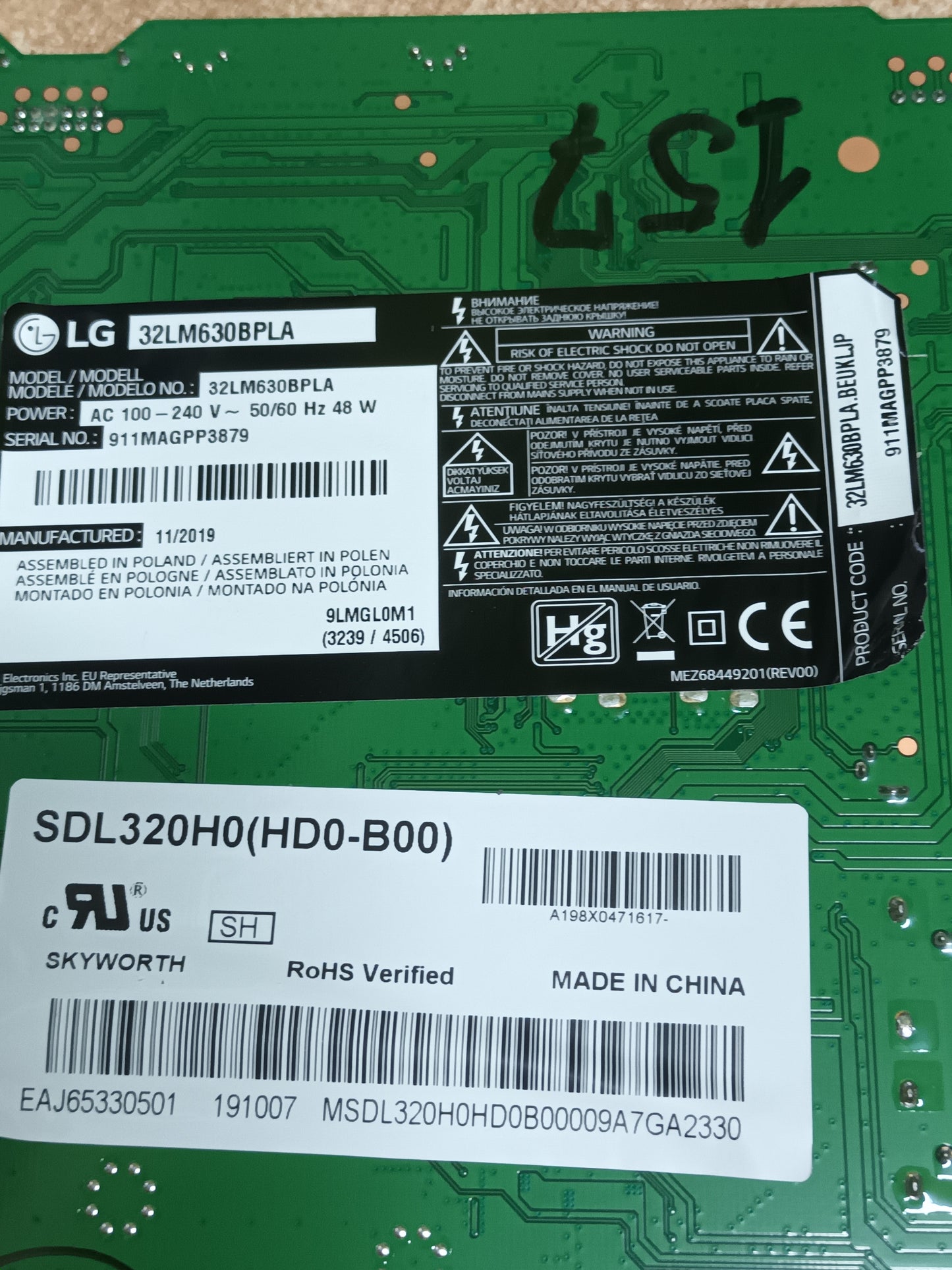Placa main, EAX68167602(1.0), EBT66120428, de una tv LG32LM630BPLA