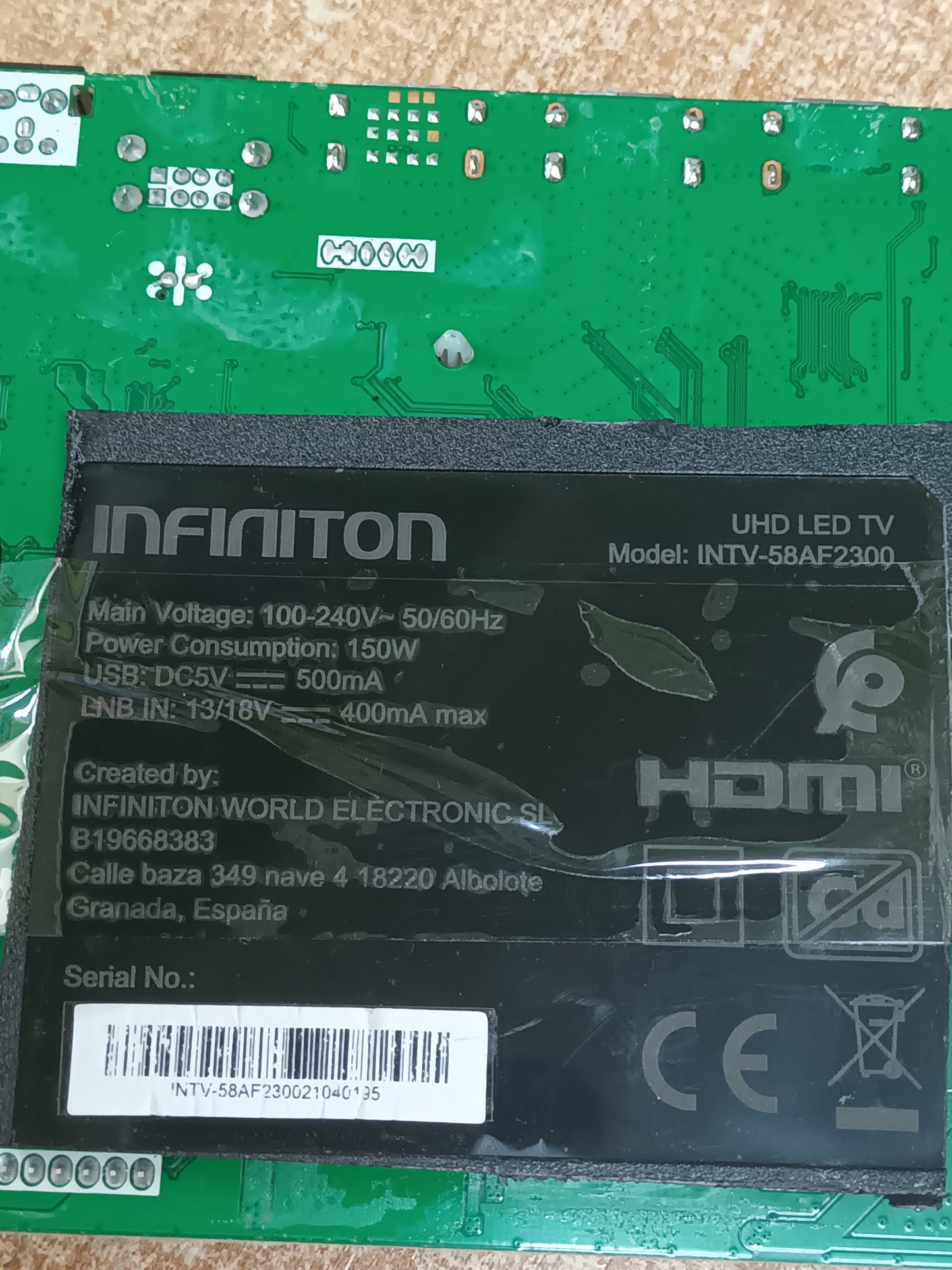PLACA MAIN, &nbsp;MS68860-ZC01-01, de TV INFINITON INTV-58AF2300,