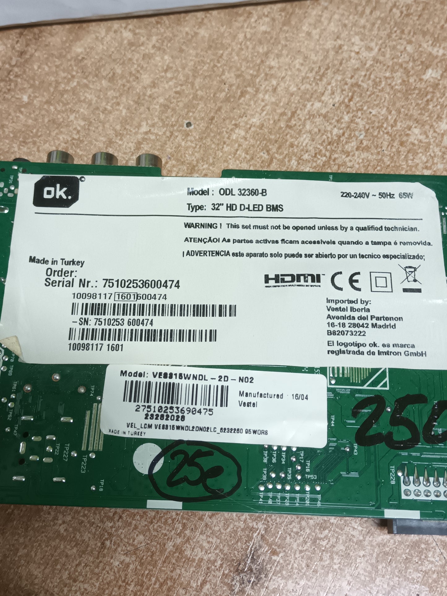 17MB82S , PLACA MAIN, de tv OK ODL 32360-B,