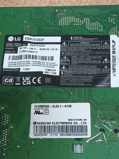 Placa main, EAX69532504(1.0), de TV LG43UP751C0ZF