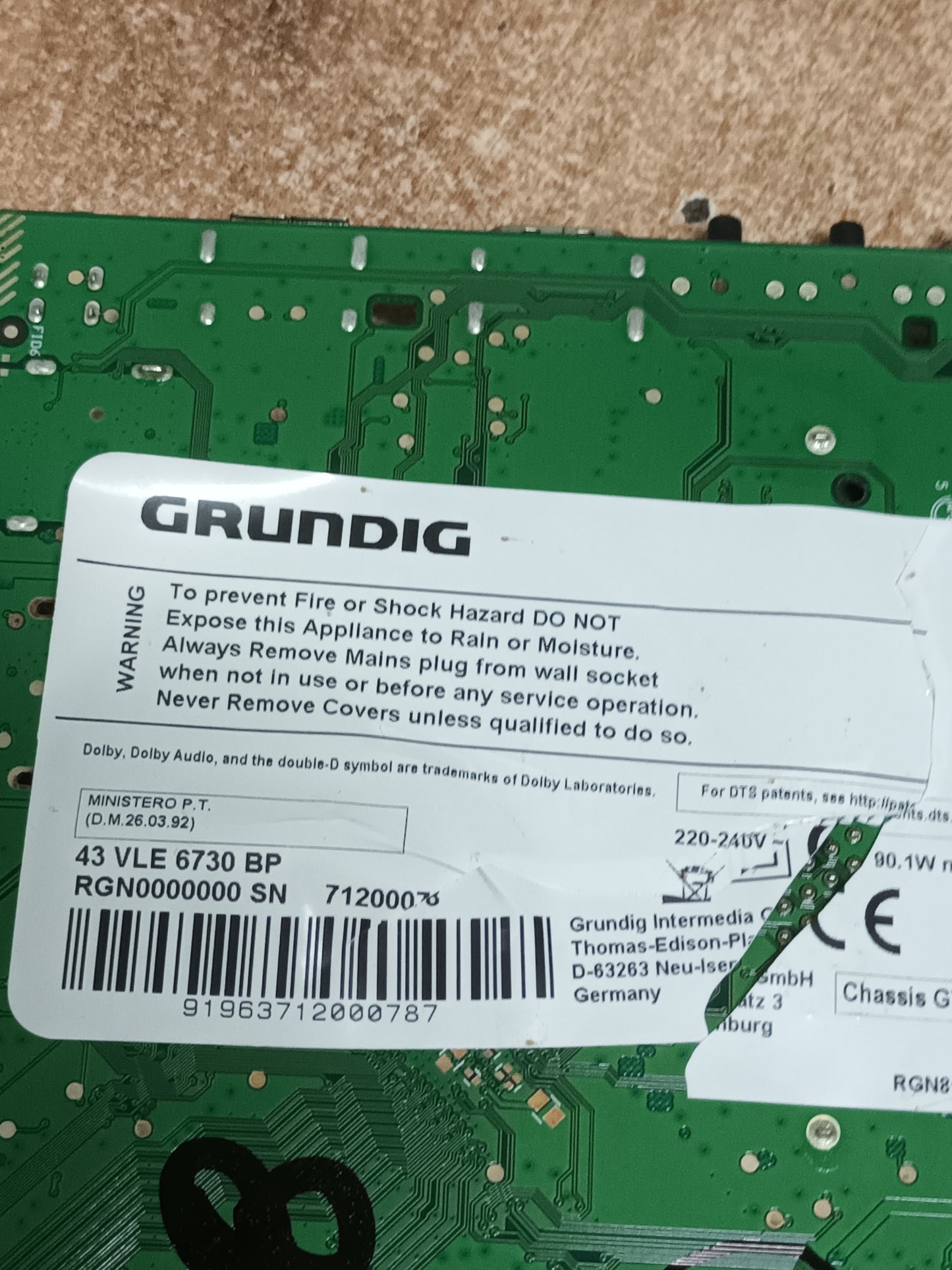 PLACA MAIN, ZG7190R-9, de tv GRUNDIG 43VLE6730BP