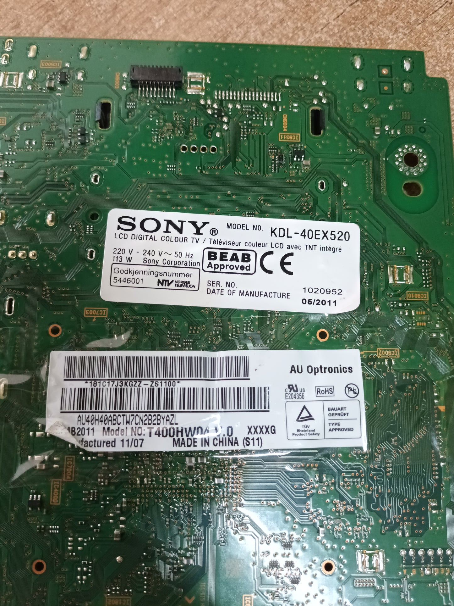 PLACA T-COM, T315HW07 V6 , de TV SONY KDL-40EX520