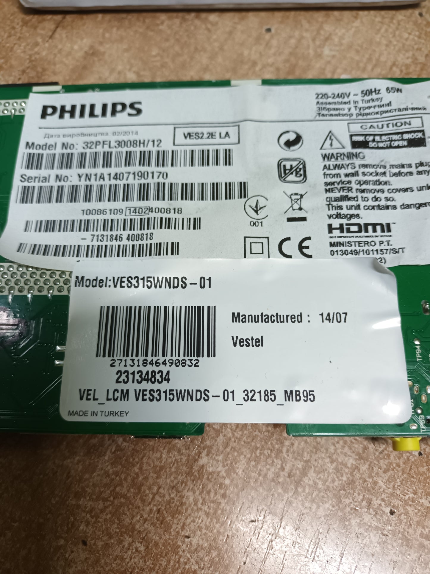 VESTEL 17MB95S-1, PLACA MAIN, de TV PHILIPS 32PFL3008H/12,