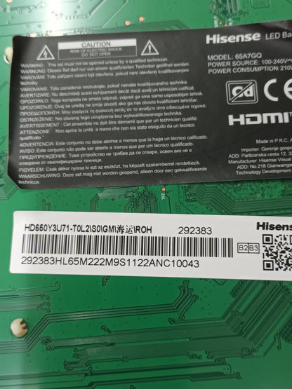 PLACA MAIN, RSAG7.820.11592/ROH, (NUEVA SIN USAR) de tv HISENSE 65A7GQ&nbsp;