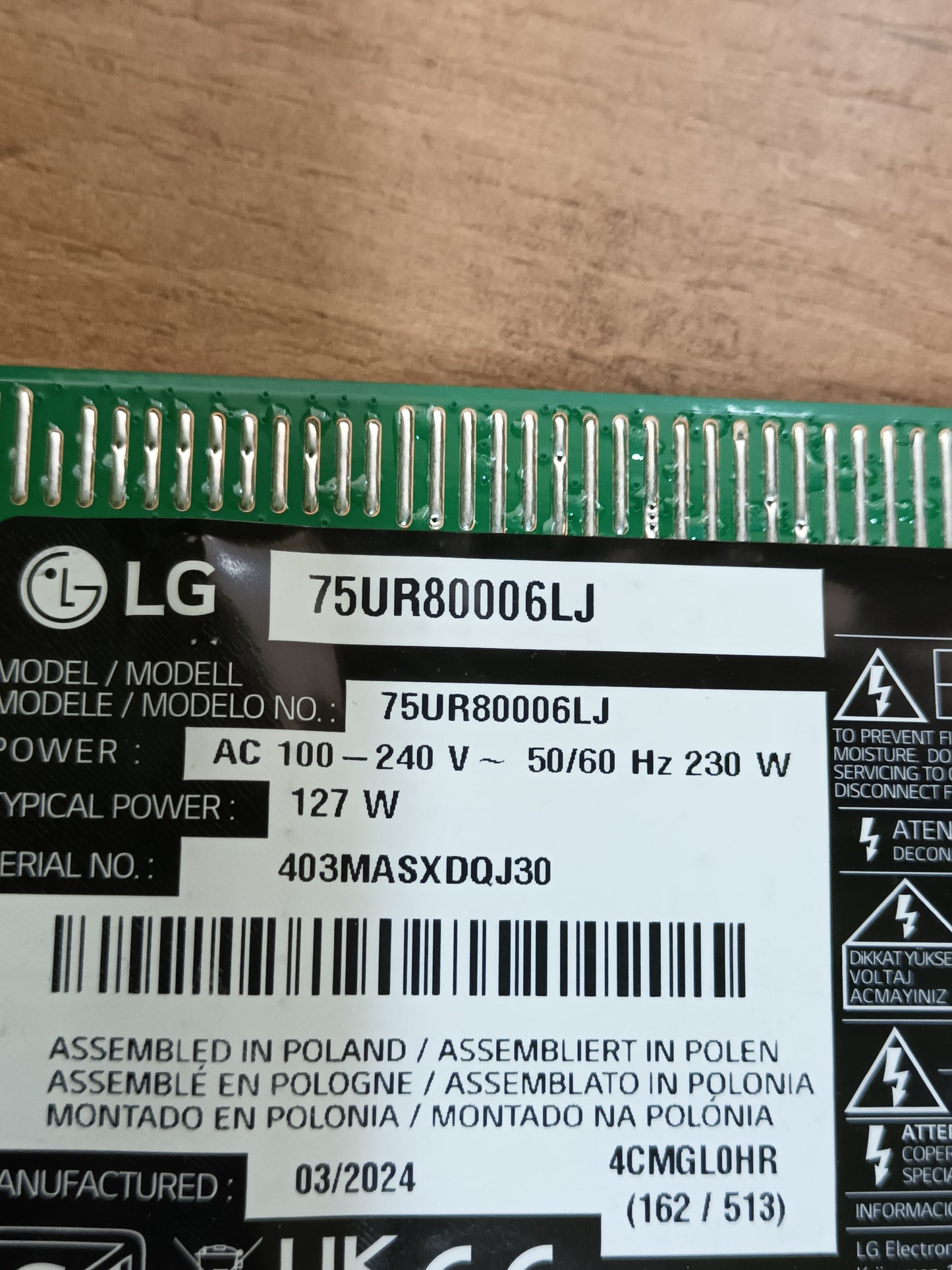 EAX69501502(1.0), de TV LG75UR80006LJ, NUEVA SIN USAR,