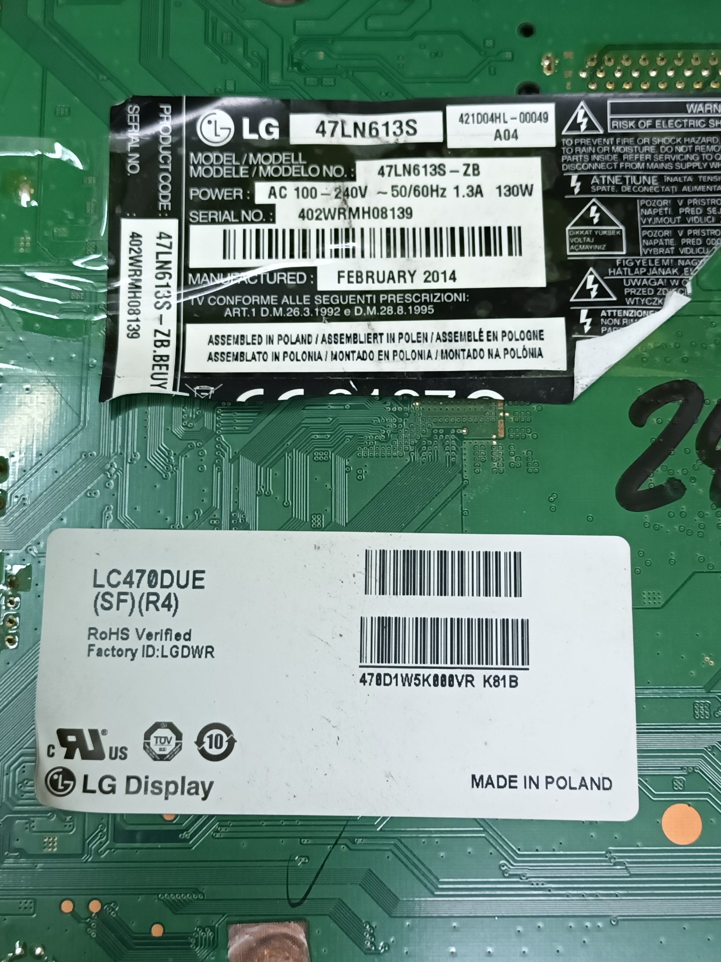 PLACA MAIN EAX64797003(1.2), EBT62596117, de tV LG47LN613S