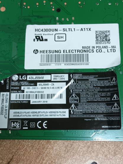 PLACA MAIN, EAX67129604(1.0), EBT64493108, de TV LG43LH594V, NUEVA SIN USAR