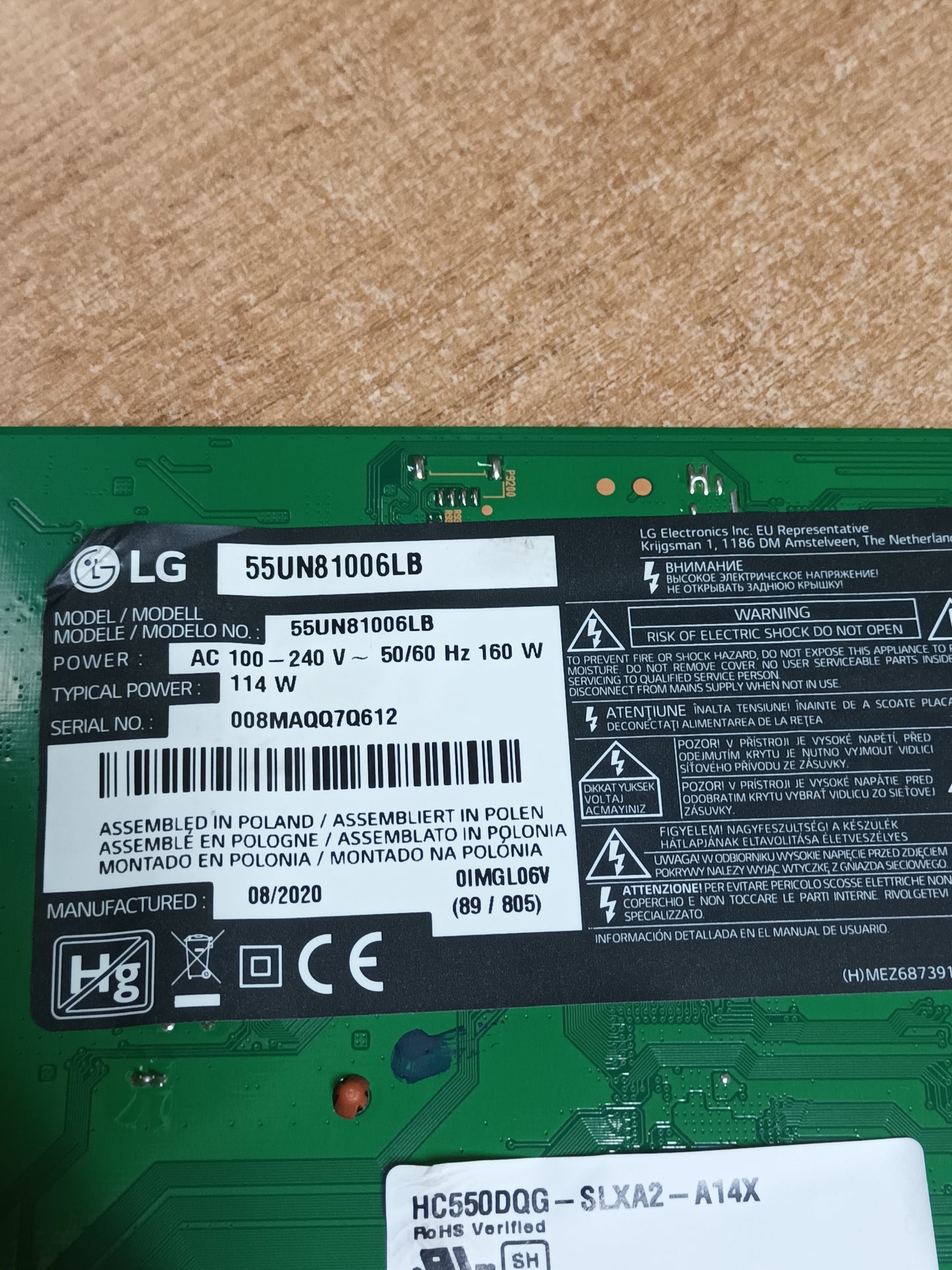 EAX68284301(1.6), NUEVA SIN USAR, de TV LG55UN81006LB,