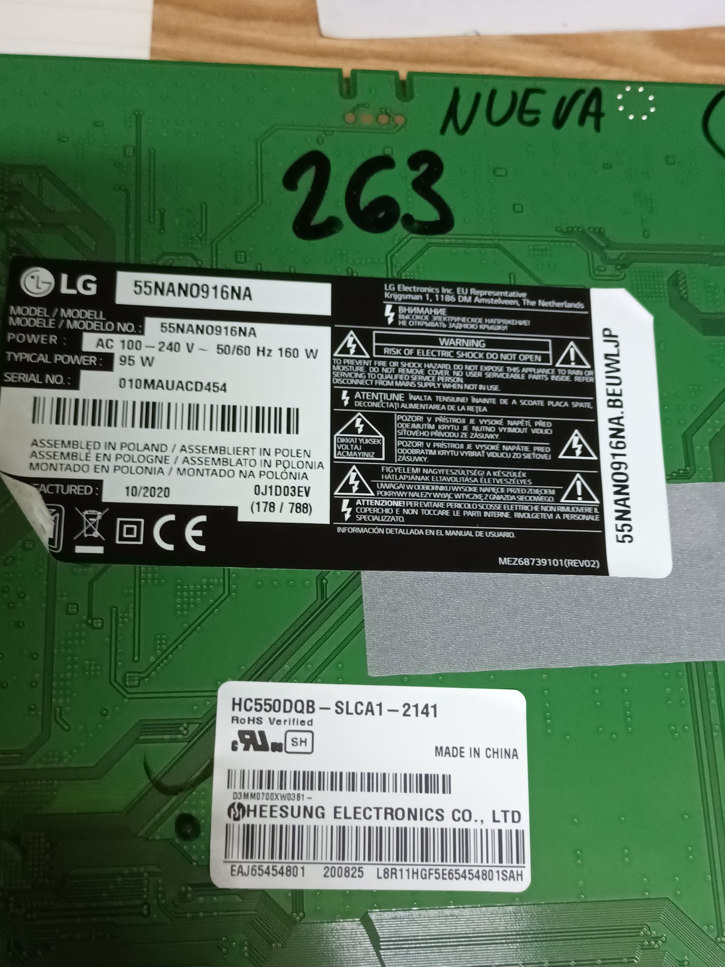 PLACA LED DRIVE, 3PCR02666A, NUEVA SIN USAR,  de TV LG55NANO916NA,