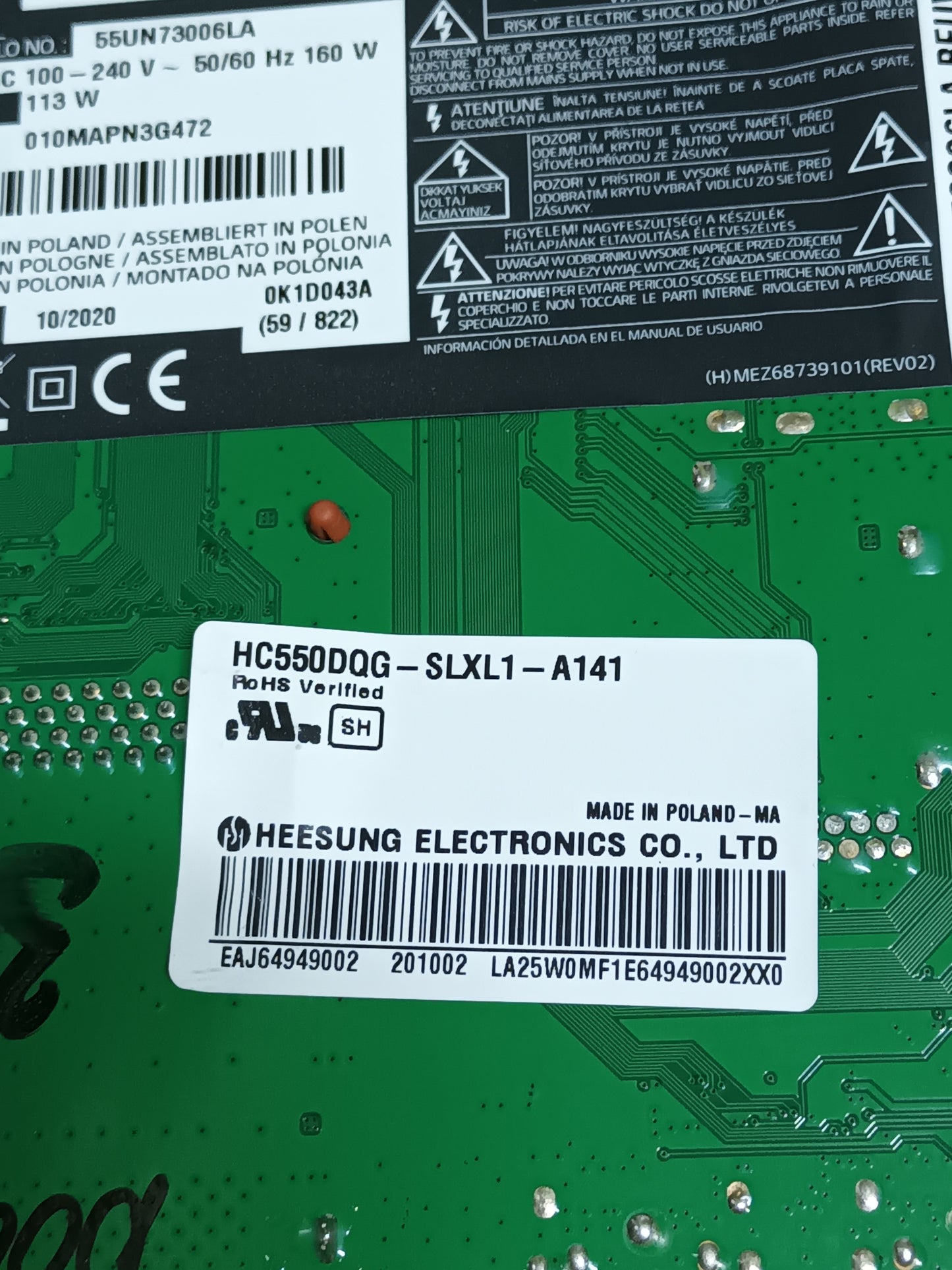 PLACA MAIN, EAX69083603(1.0), EBT66528203, de tv LG55UN73006LA, NUEVA SIN USAR,