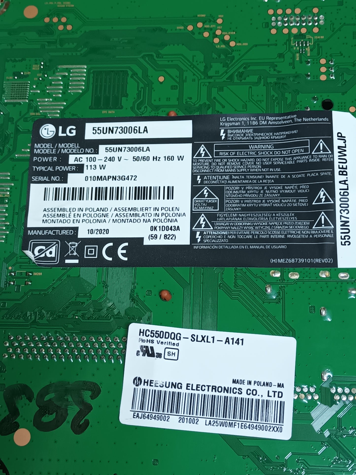PLACA MAIN, EAX69083603(1.0), EBT66528203, de tv LG55UN73006LA, NUEVA SIN USAR,