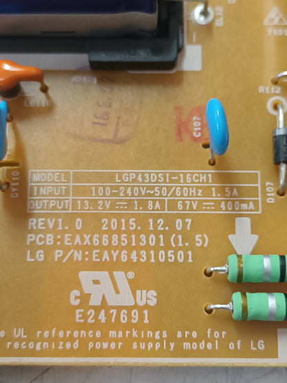 PSU, EAX66851301(1.5), NUEVA SIN USAR, de LG43LJ590V