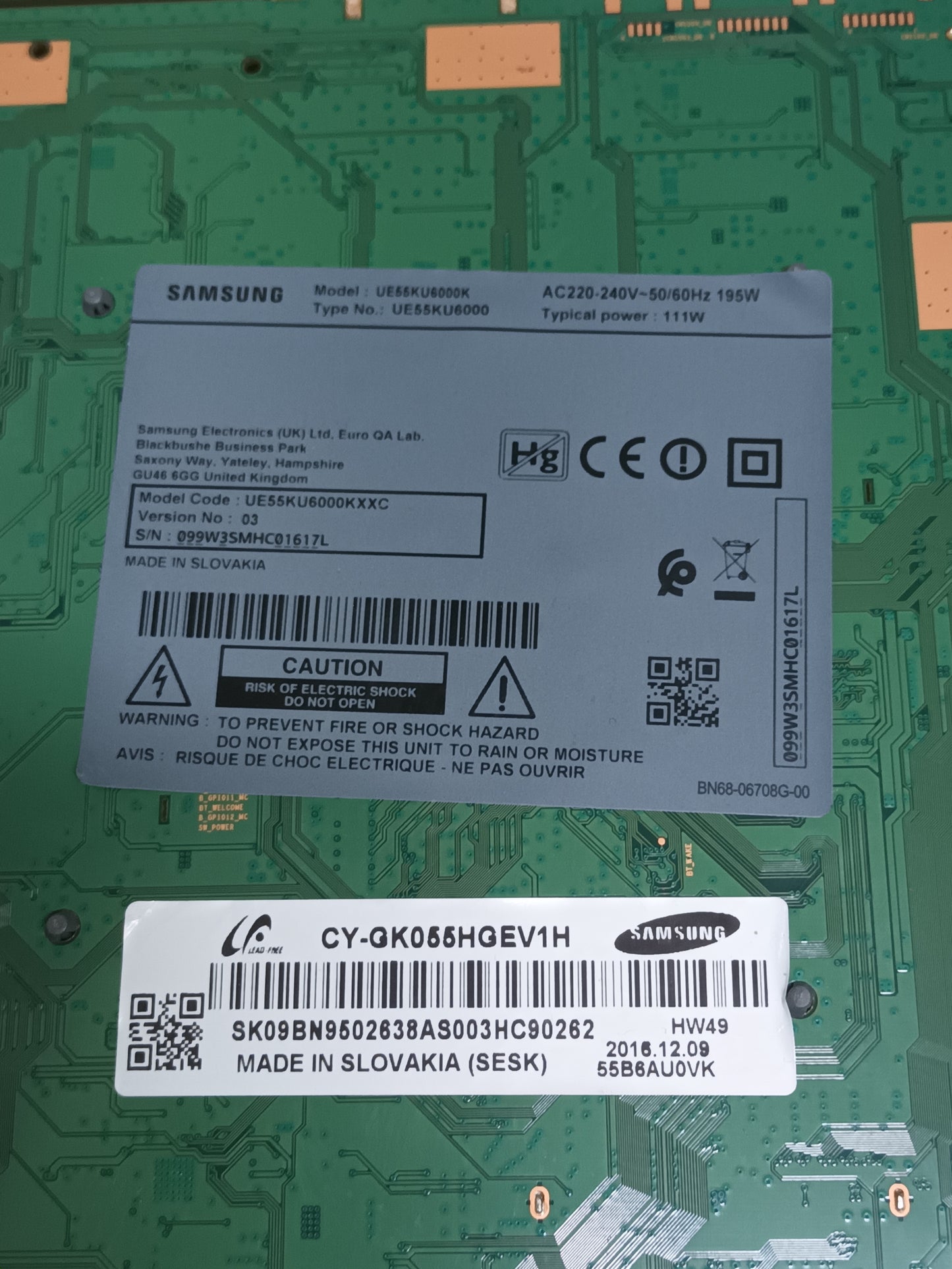 Placa main, BN94-10832D, de tv SAMSUNG UE55KU6000K, NUEVA SIN USAR,