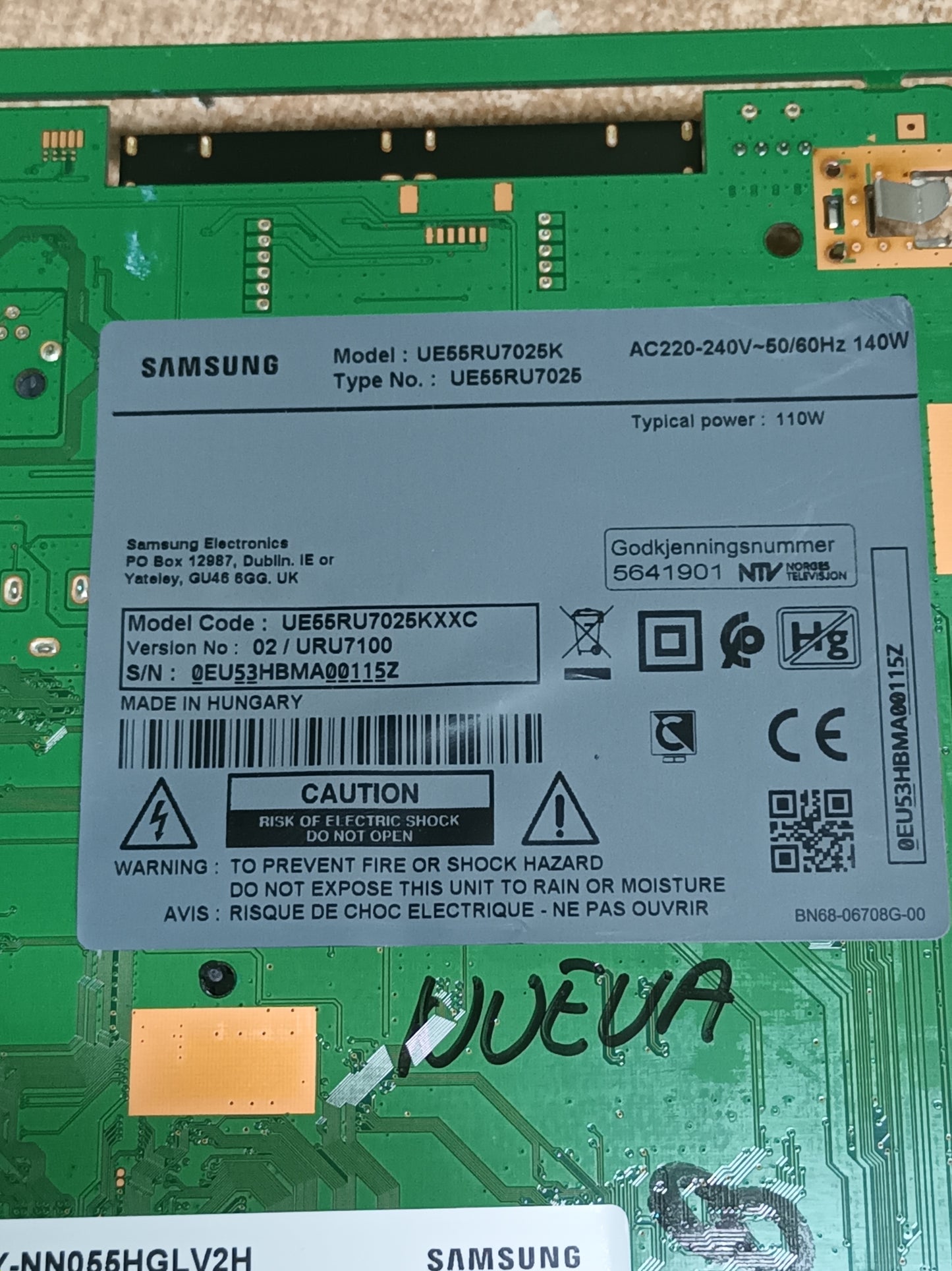 Placa main, BN94-14200A, de tv SAMSUNG UE55RU7025K, NUEVA SIN USAR
