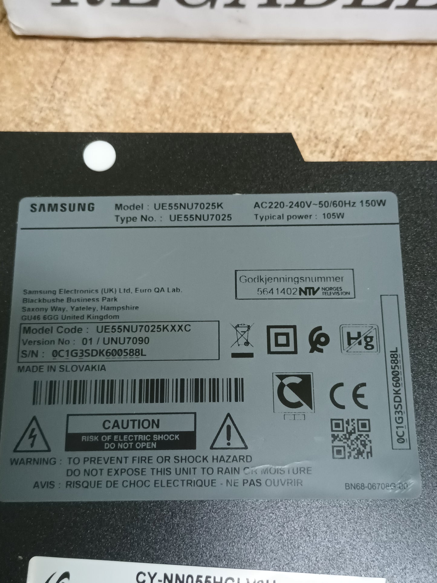 PLACA MAIN, BN96-46822A, de tv SAMSUNG UE55NU7025K, NUEVA SIN USAR,