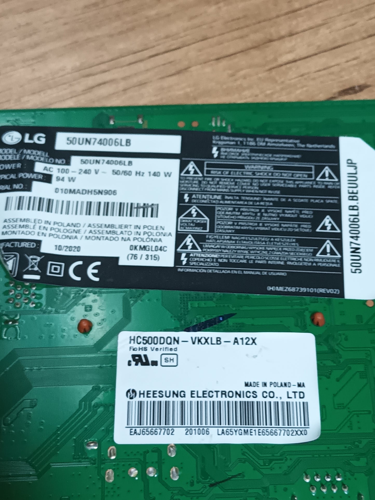 Placa T-COM, PT500GT02-2-C-2, NUEVA SIN USO, de tv LG50UN74006LB