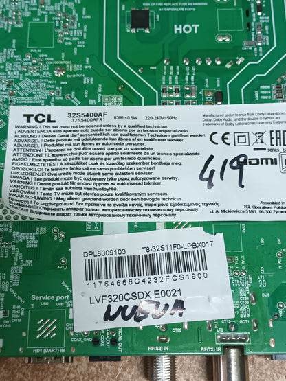 PLACA MAIN, TPD.MT9221T.PB779, NUEVA SIN USAR de tv TCL 32S5400AF,