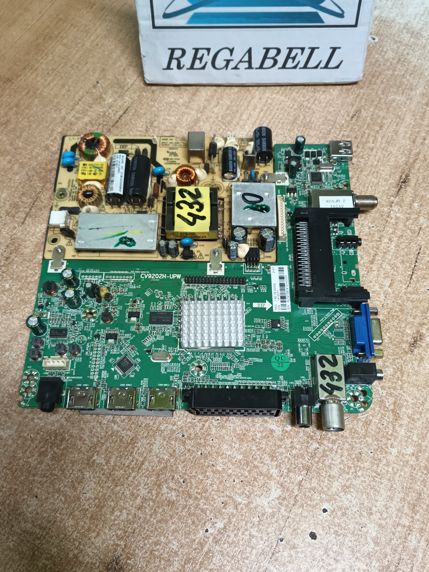 combo de tv OK ODL 32450-W SAT, placa main CV9202H-UPW y fuente alimentacion, CVB32005,