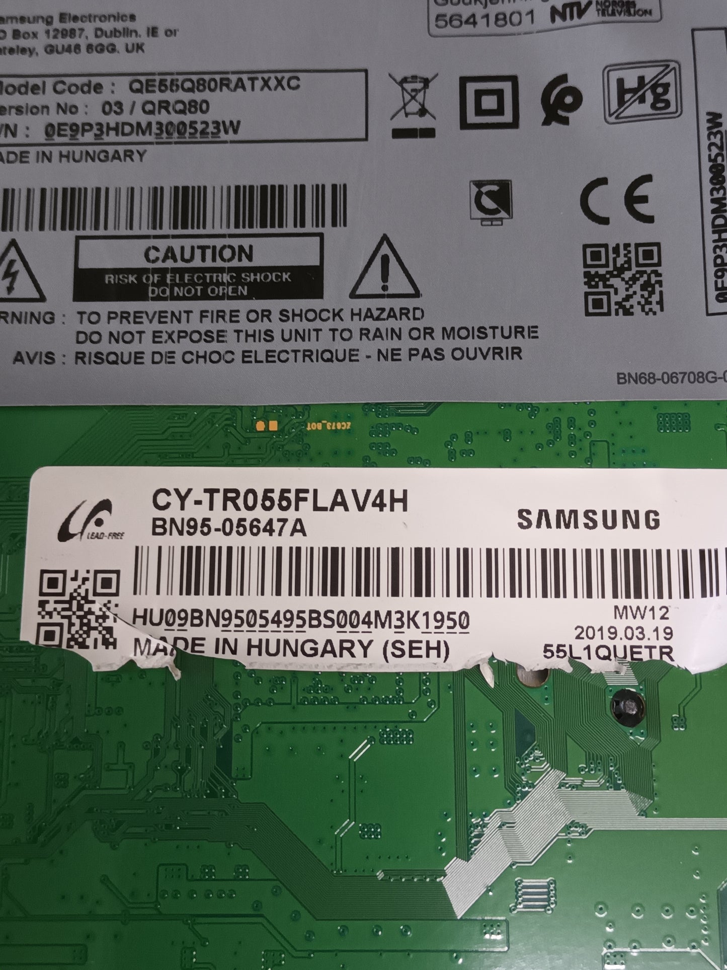 PLACA MAIN, BN94-14060H, de TV SAMSUNG QE55Q80RAt