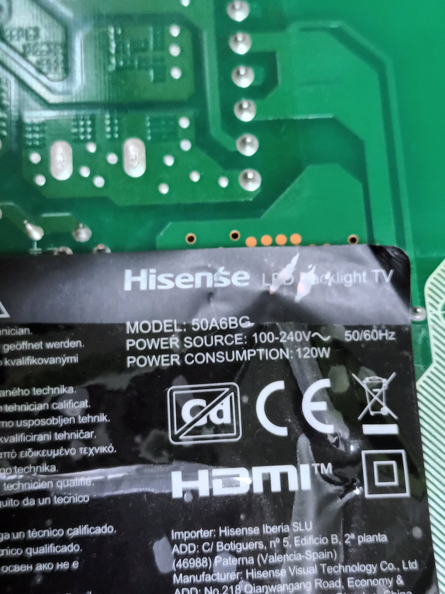PIES TV HISENSE 50A6BG, (ref.201)
