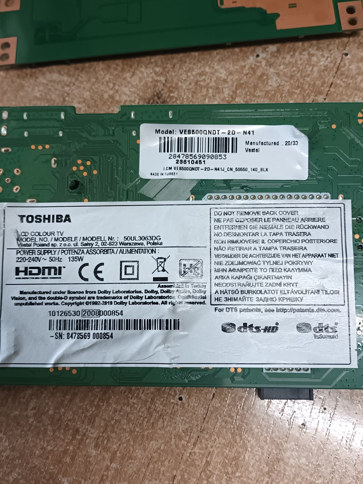 PLACA T-COM, CV500U2-T01-CB-1, de TV TOSHIBA 50UL3063DG