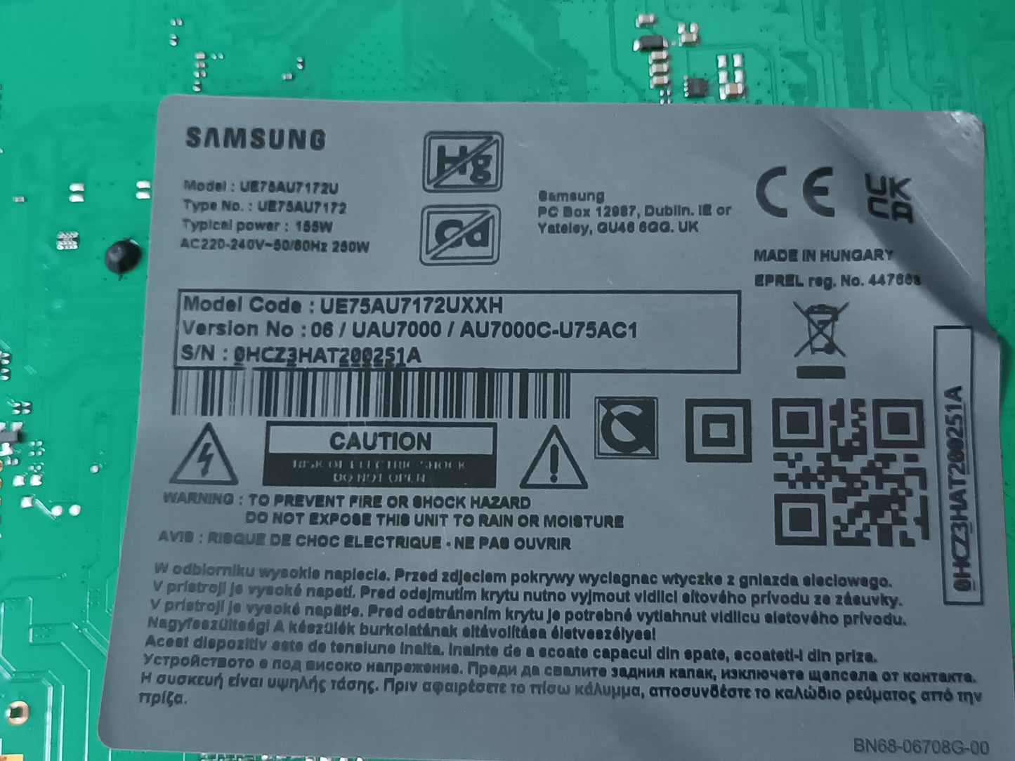 SAMSUNG UE75AU7172U, KIT 18 TIRAS LED nuevas.
