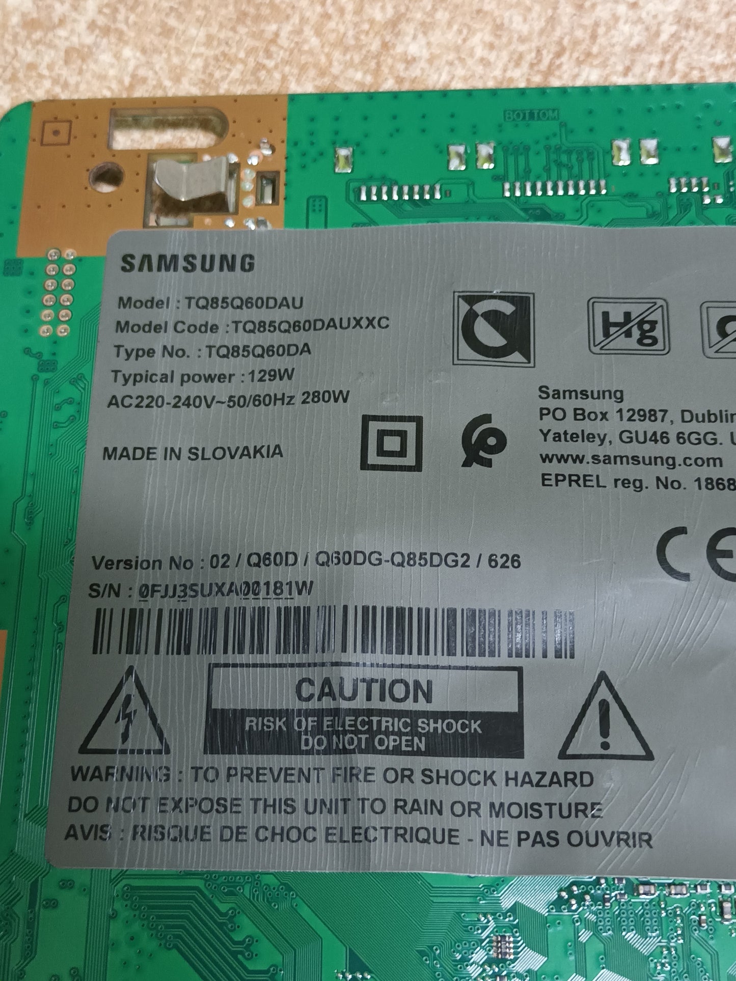 Placa main, BN94-18324P, de tv SAMSUNG TQ85Q60DAU, NUEVA SIN USAR,
