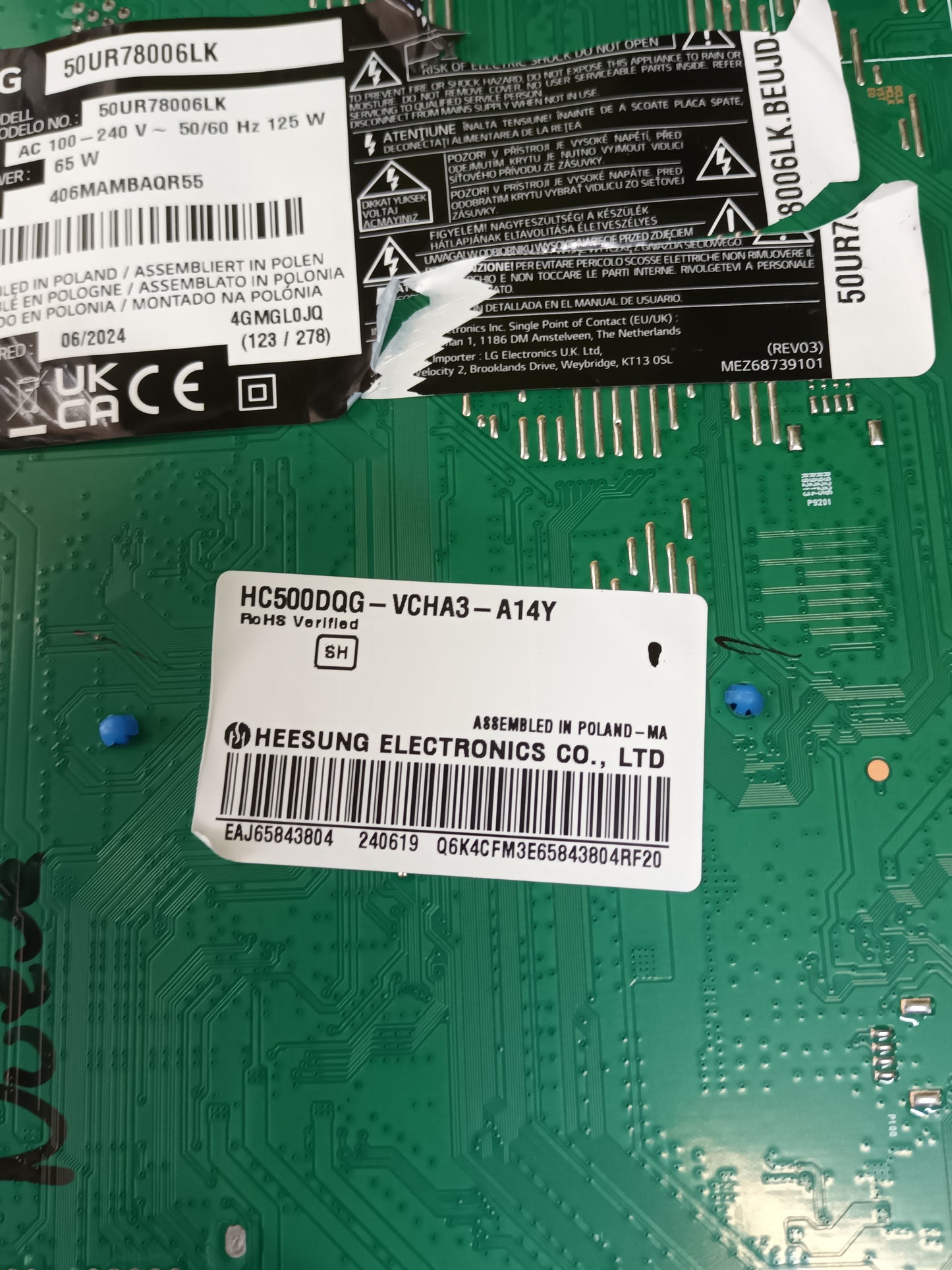 Placa main, EAX70042605(1.0), EBT67535553, de tv LG50UR78006LK, NUEVA SIN USAR,&nbsp;