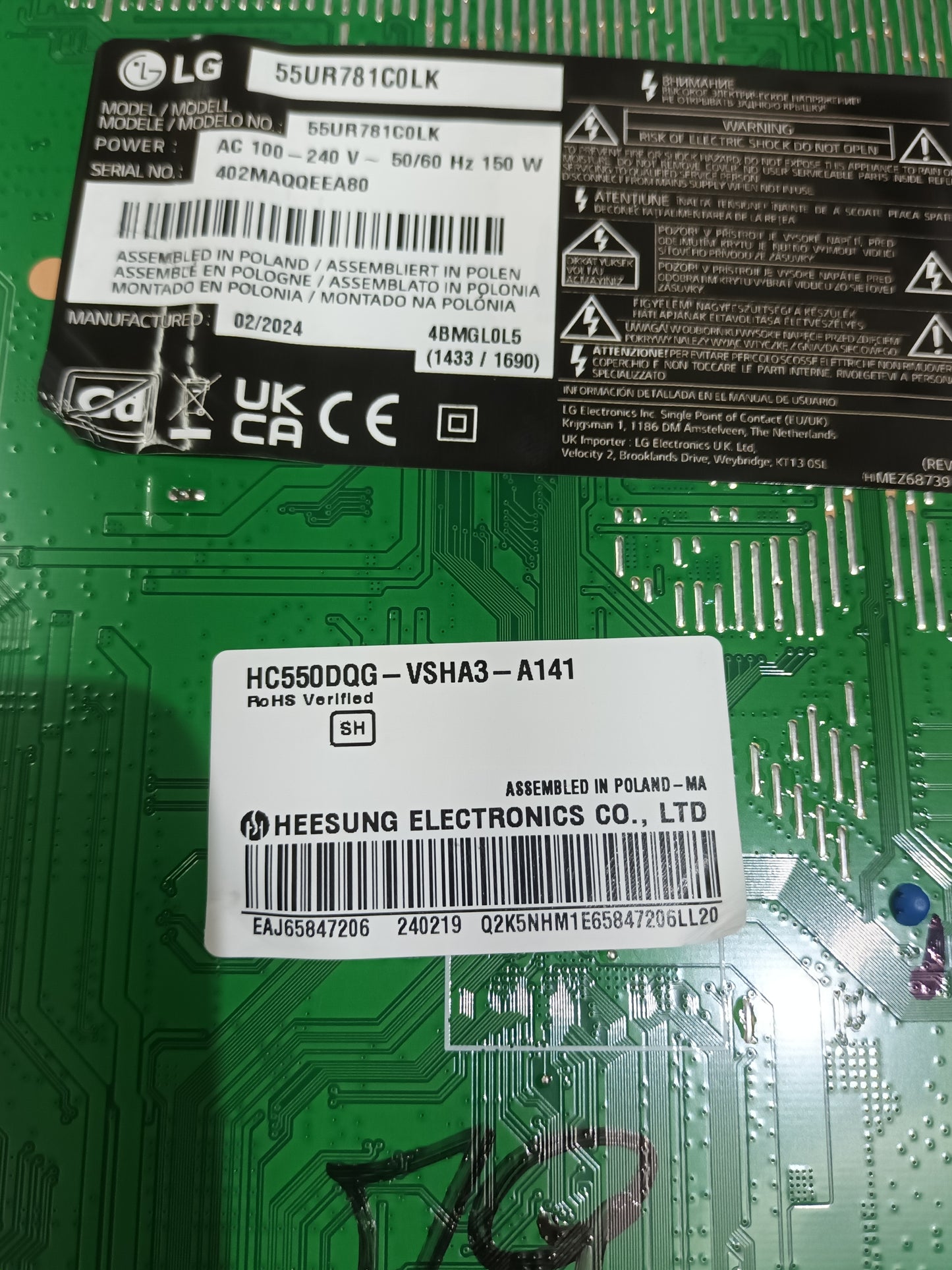 PLACA MAIN, EAX70042603(1.2), EBT67535103, de tv LG55UR781COLK, NUEVA SIN USAR