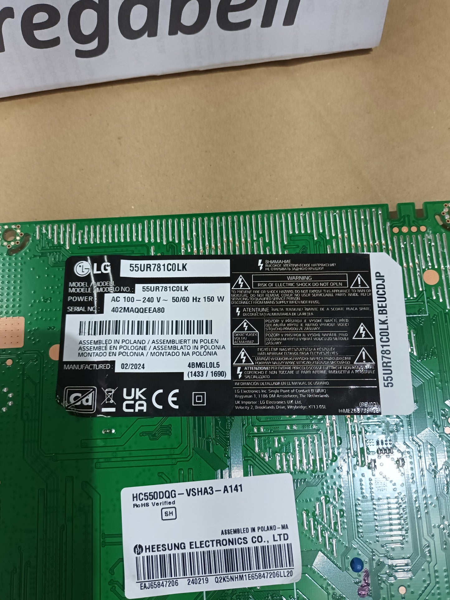 PLACA MAIN, EAX70042603(1.2), EBT67535103, de tv LG55UR781COLK, NUEVA SIN USAR