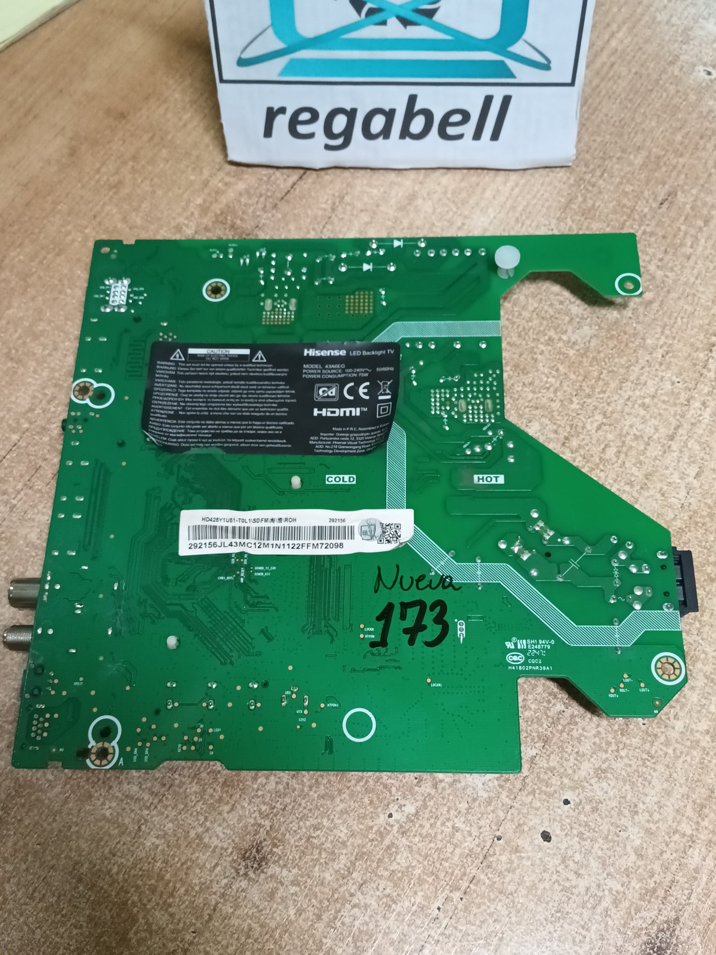 Placa main, RSAG7.820.11529/R0H, de tv HISENSE 43A6EG, NUEVA SIN USAR