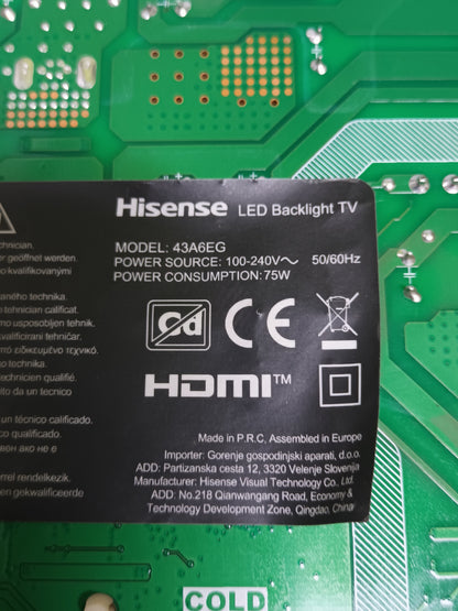 Placa main, RSAG7.820.11529/R0H, de tv HISENSE 43A6EG, NUEVA SIN USAR