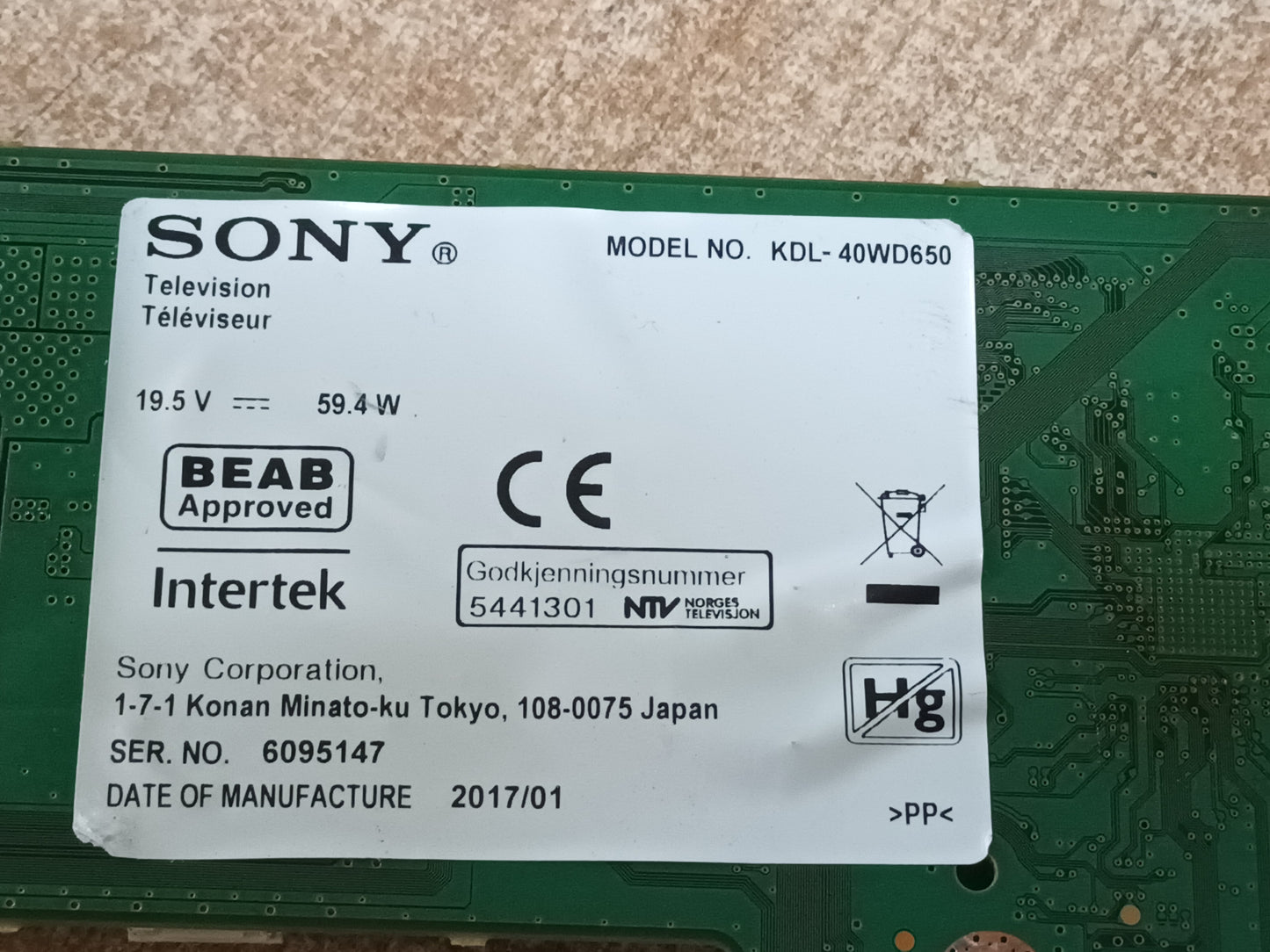 PLACA MAIN 1-980-335-12, de tv SONY KDL.40WD650,
